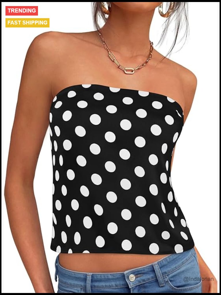 Strapless Tube Top For Women Summer Sleeveless Backless Polka Dot Going Out